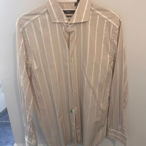 Boss Men's Beige Striped Dress Shirt